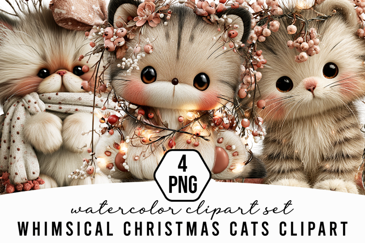 Whimsical Christmas Cats Clipart