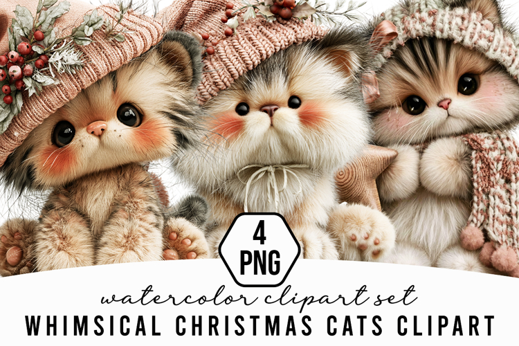 Whimsical Christmas Cats Clipart