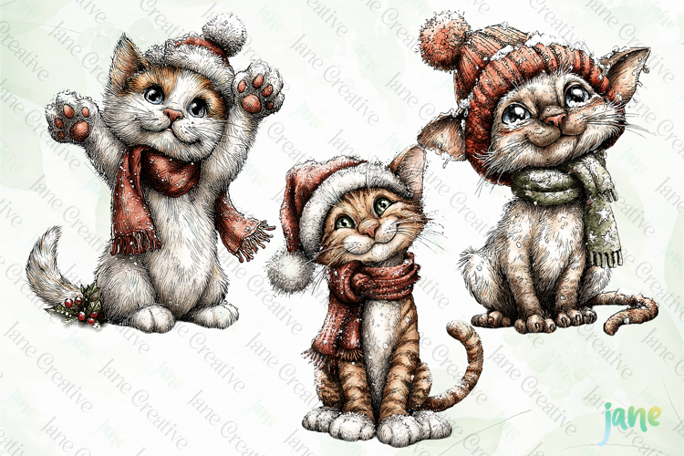 Whimsical Christmas Cats Clipart