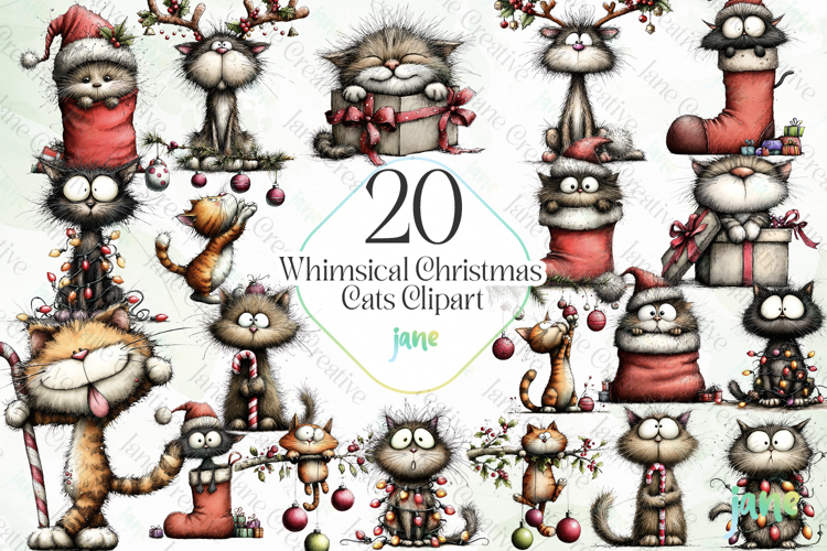 Whimsical Christmas Cats Clipart