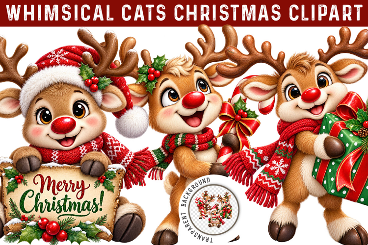 Whimsical Christmas Reindeer Clipart, Trending Christmas PNG