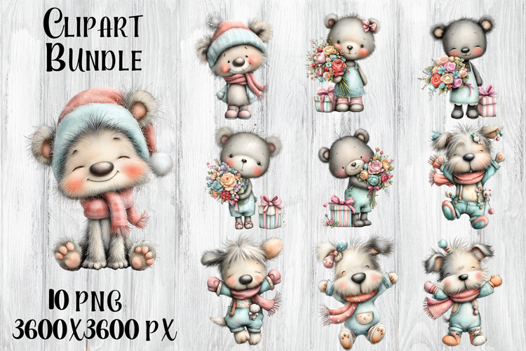 Whimsical Christmas clipart. Winter animal Sublimation