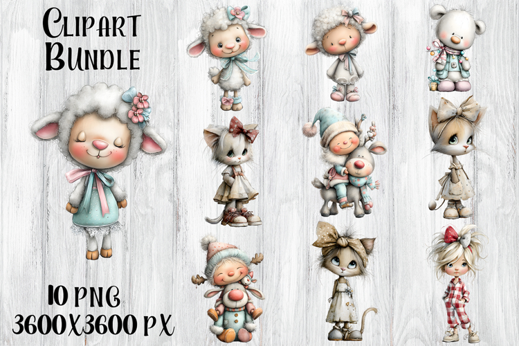 Whimsical Christmas clipart. Winter animal Sublimation