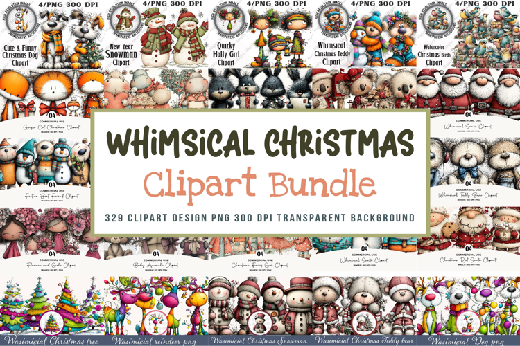 Whimsical Christmas Clipart Bundle, Christmas Big Bundle