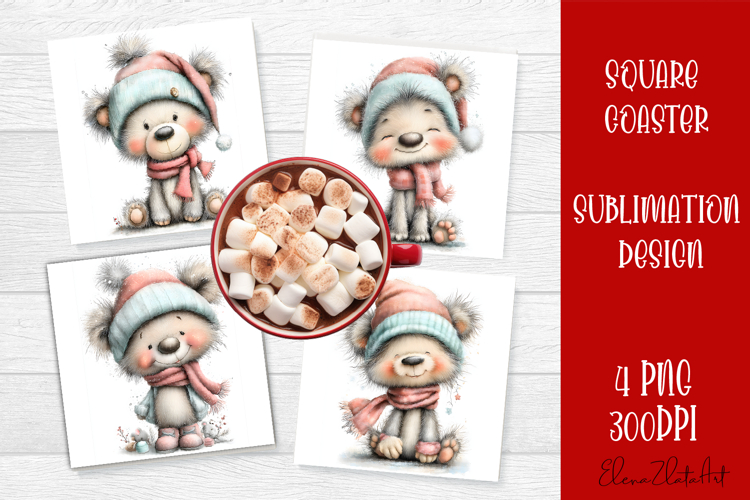 Whimsical Christmas Coaster Design | animal Square Coaster