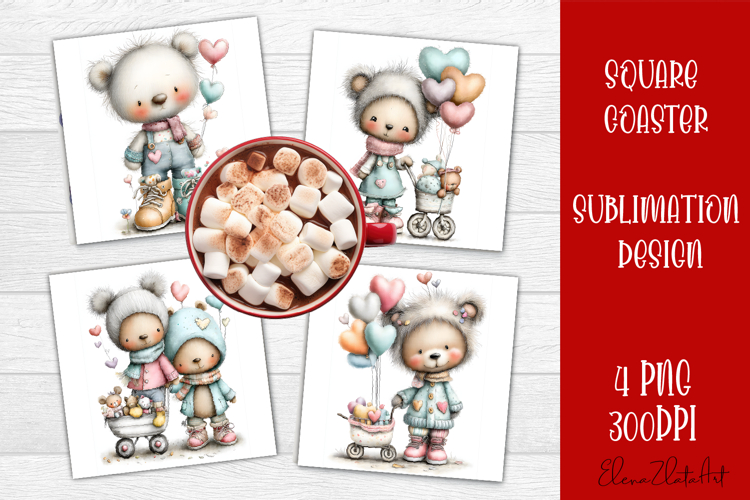 Whimsical Christmas Coaster Design | animal Square Coaster