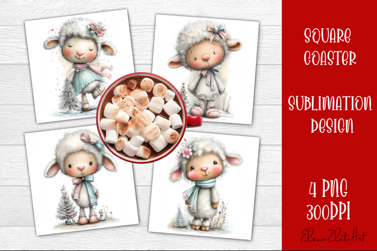 Whimsical Christmas Coaster Design | animal Square Coaster