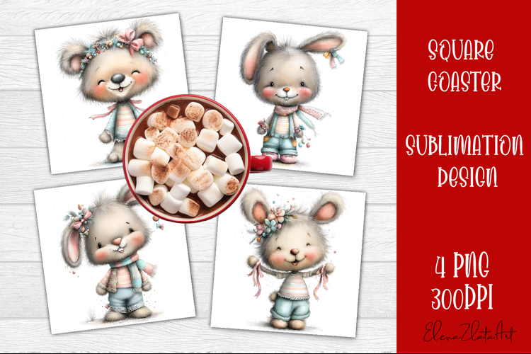 Whimsical Christmas Coaster Design | animal Square Coaster