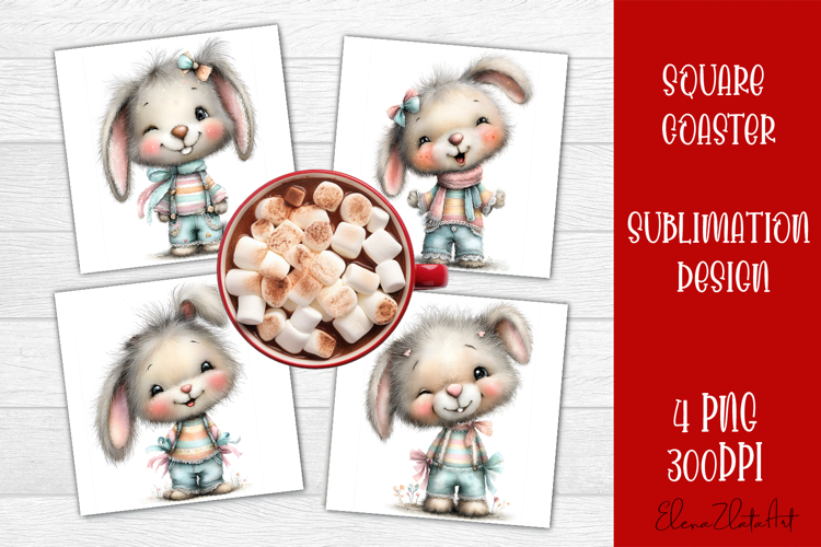 Whimsical Christmas Coaster Design | animal Square Coaster