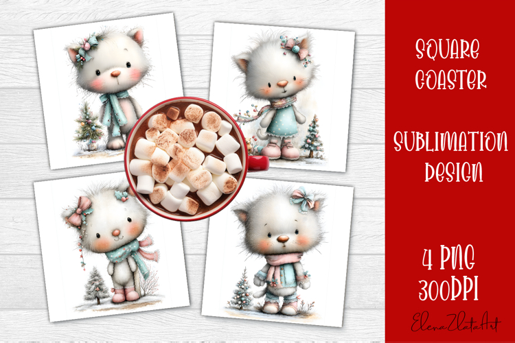 Whimsical Christmas Coaster Design | animal Square Coaster