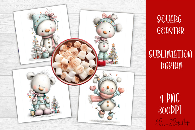 Whimsical Christmas Coaster Design | animal Square Coaster