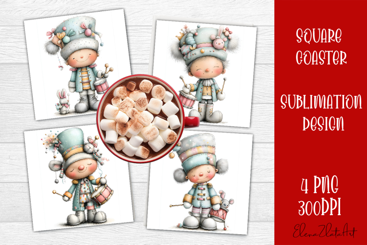 Whimsical Christmas Coaster Design | animal Square Coaster