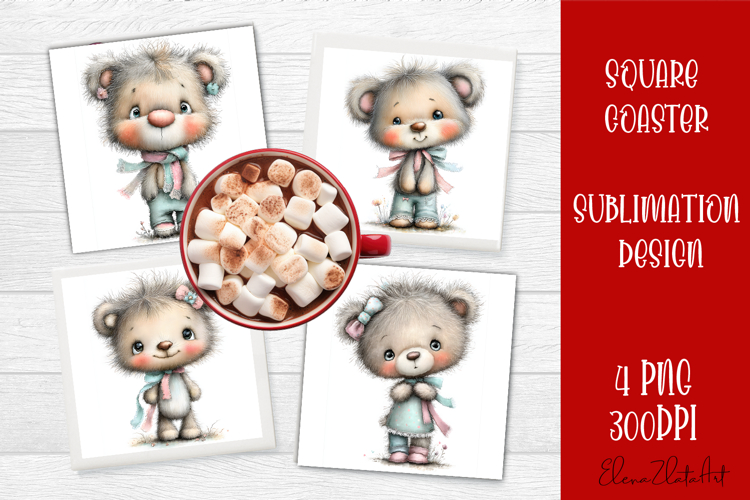 Whimsical Christmas Coaster Design | animal Square Coaster