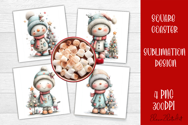 Whimsical Christmas Coaster Design | animal Square Coaster