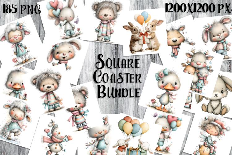 Whimsical Christmas Coaster Design | animal Square Coaster