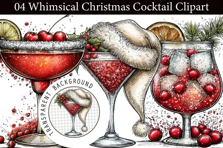 Whimsical Christmas Cocktail Clipart