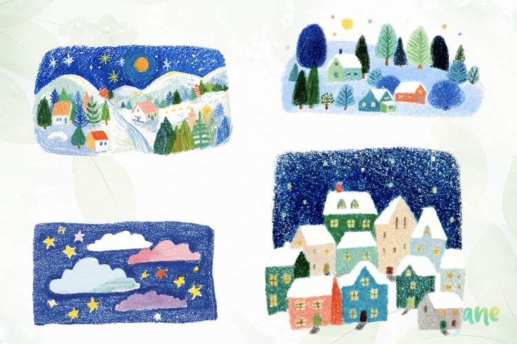 Whimsical Christmas Crayon Clipart