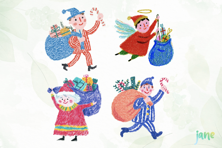 Whimsical Christmas Crayon Clipart