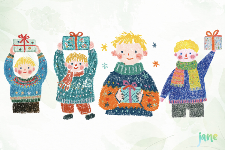 Whimsical Christmas Crayon Clipart