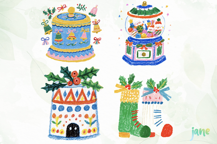 Whimsical Christmas Crayon Clipart