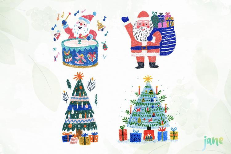 Whimsical Christmas Crayon Clipart