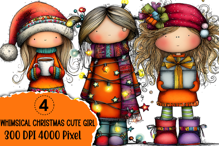 Whimsical Christmas cute girl Sublimation