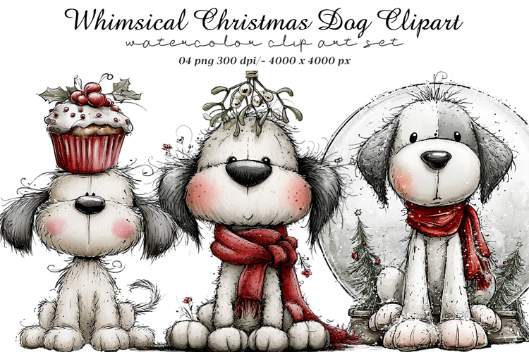 Whimsical Christmas Dog Clipart