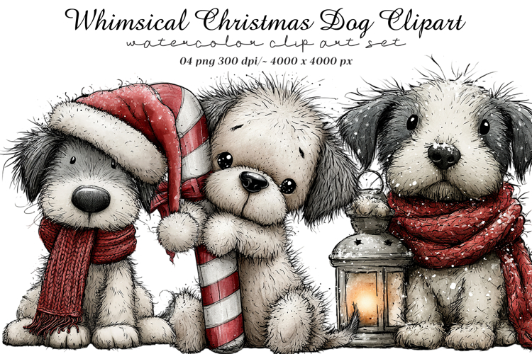 Whimsical Christmas Dog Clipart
