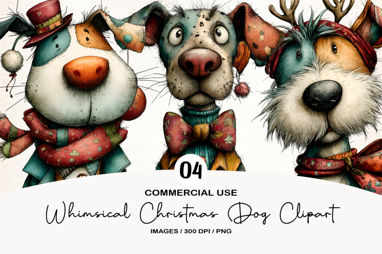 Whimsical Christmas Dog Clipart