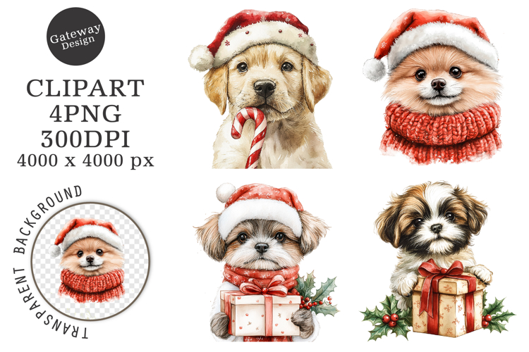 Whimsical Christmas Dogs Clipart