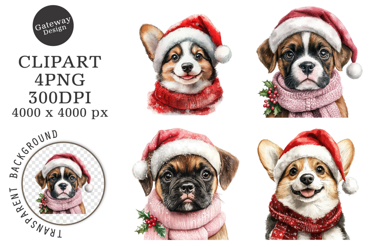 Whimsical Christmas Dogs Clipart