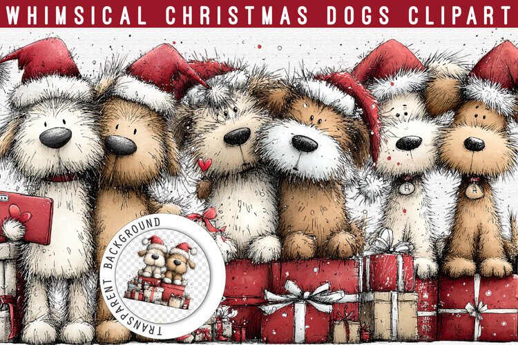 Whimsical Christmas Dogs Clipart PNG| Cute Holiday Png example image 1