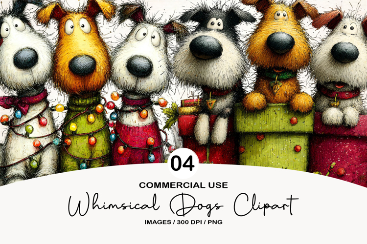 Whimsical Christmas Dogs Clipart