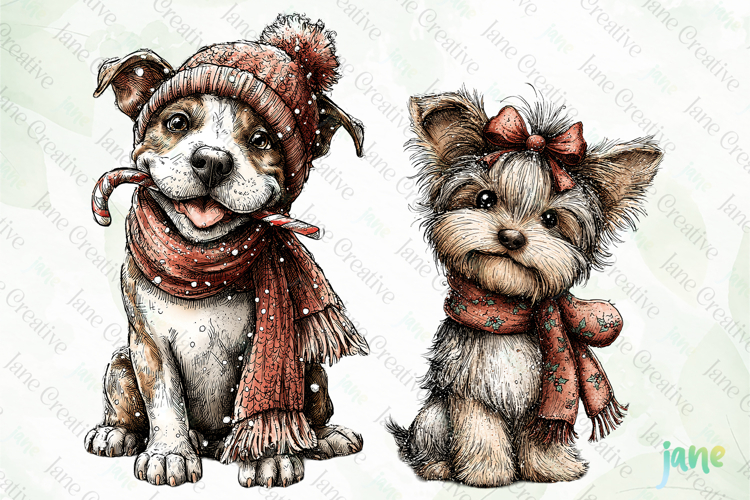 Whimsical Christmas Dogs Clipart