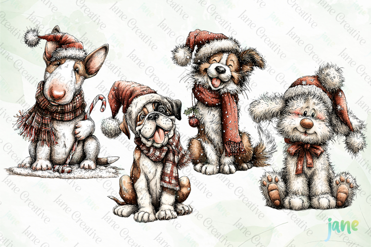 Whimsical Christmas Dogs Clipart