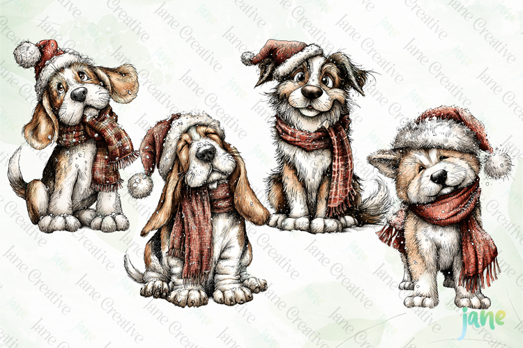 Whimsical Christmas Dogs Clipart