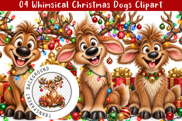 Whimsical Christmas Dogs Clipart, Trending Christmas PNG