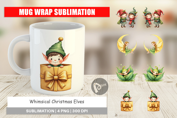 Whimsical Christmas Elves Mug Wrap