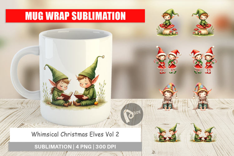 Whimsical Christmas Elves Mug Wrap