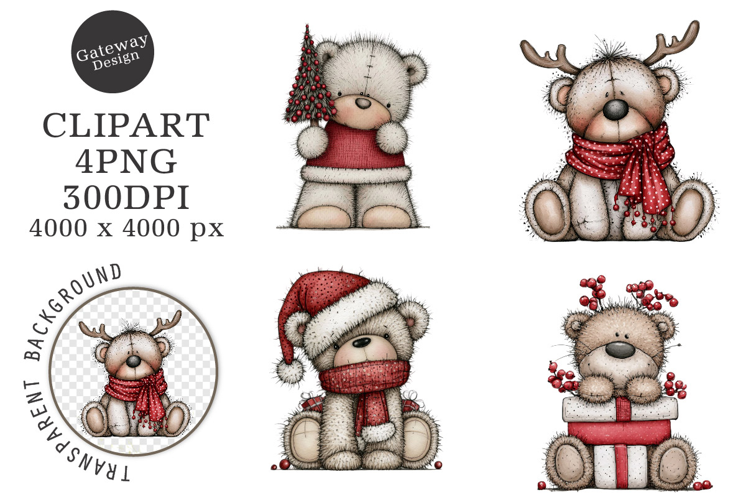 Whimsical Christmas Fluffy Bears Clipart