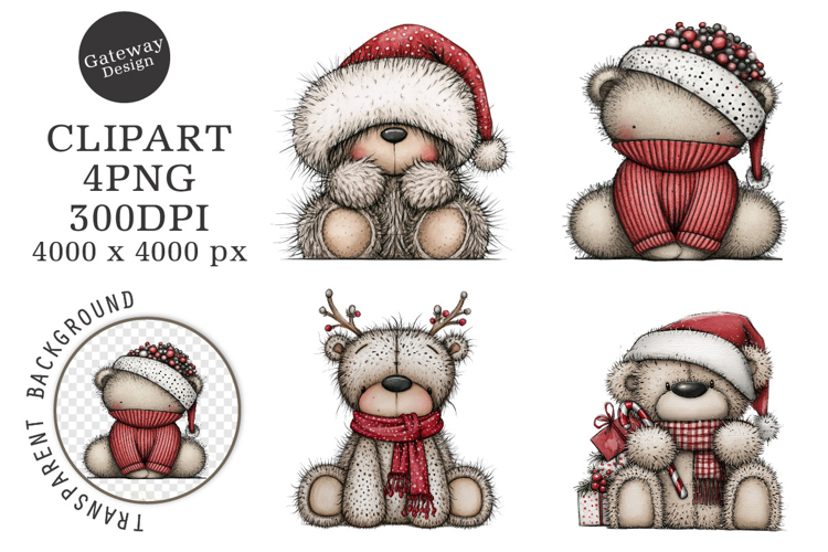 Whimsical Christmas Fluffy Bears Clipart