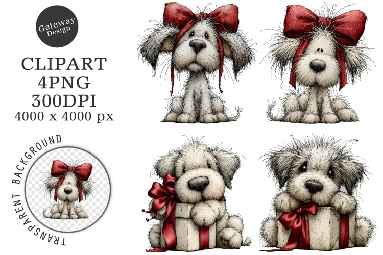 Whimsical Christmas Fluffy Dogs Clipart