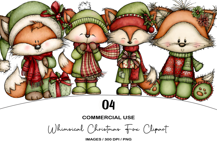 Whimsical Christmas Fox Clipart