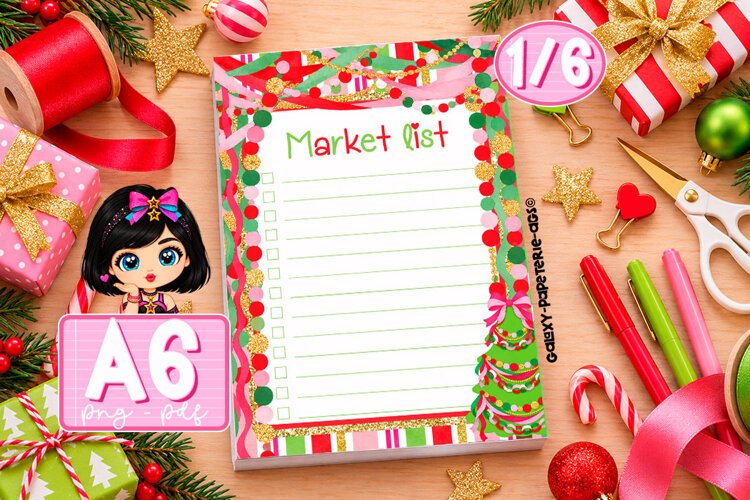 Whimsical Christmas Garland A6 Notepad PNG PDF example image 1