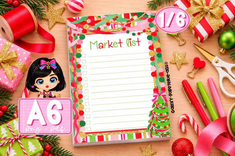 Whimsical Christmas Garland A6 Notepad PNG PDF