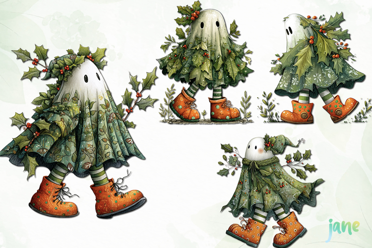 Whimsical Christmas Ghost Clipart