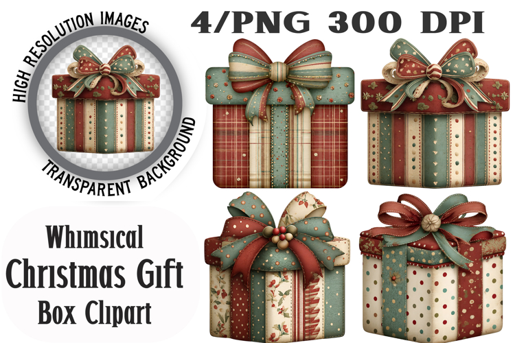 Whimsical Christmas Gift Box Clipart