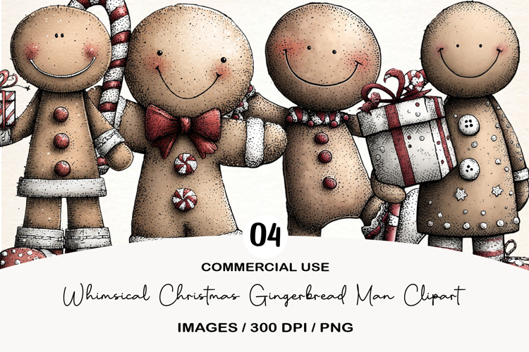 Whimsical Christmas Gingerbread Man Clipart