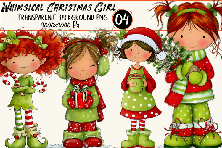 Whimsical Christmas Girl Clipart