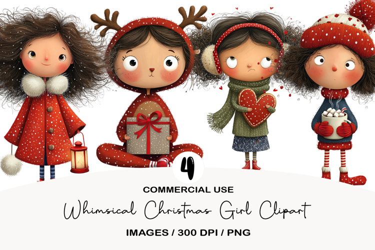 Whimsical Christmas Girl Clipart